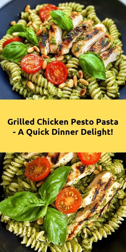 Indulge in the flavors of Grilled Chicken Pesto Pasta Delight! This easy recipe combines perfectly cooked pasta with a homemade basil pesto, grilled chicken, and fresh garnishes of cherry tomatoes and basil. Enjoy a delicious meal that takes just 30 minutes to prepare, making it ideal for weeknight dinners or special occasions. Fresh, vibrant, and satisfying, this dish is sure to impress your family and friends. Try it today!