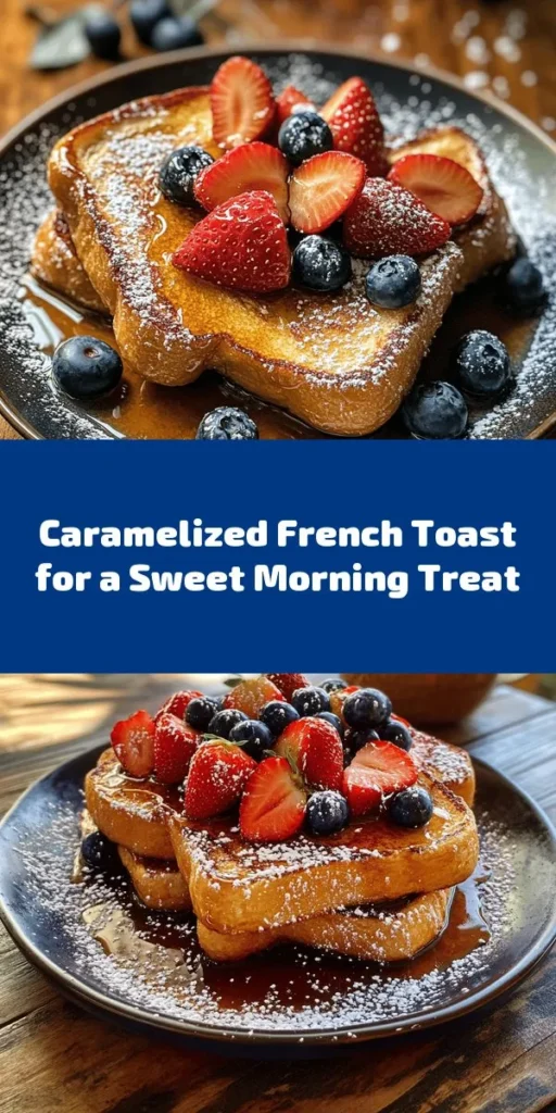 Indulge in a delicious morning treat with this Caramelized Delight French Toast! Made with thick slices of brioche or challah, it’s soaked in a creamy mix of eggs, milk, vanilla, and cinnamon, then caramelized to perfection. Topped with fresh fruits and a drizzle of maple syrup, this recipe is a heavenly blend of flavors. Perfect for brunch or a cozy breakfast at home, it takes just 20 minutes to make. Get ready to savor every bite!