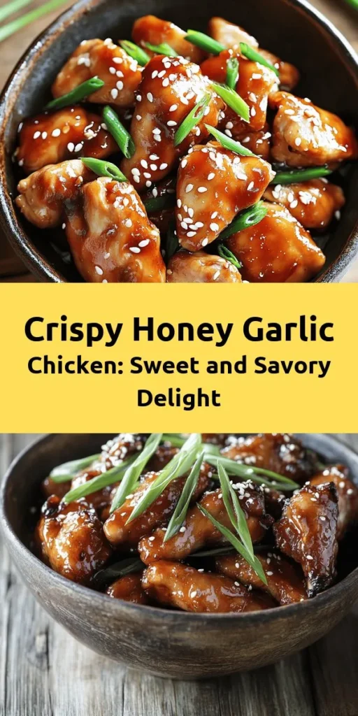 Indulge in the sweet and savory flavors of Crispy Chinese Honey Garlic Chicken! This easy recipe combines tender, bite-sized chicken pieces coated in a light, crispy batter and tossed in a luscious honey garlic sauce. Perfect for a weeknight dinner or a special occasion, this dish is sure to impress. Garnish with green onions and sesame seeds for a burst of flavor and style. Ready in just 30 minutes, your taste buds will thank you!