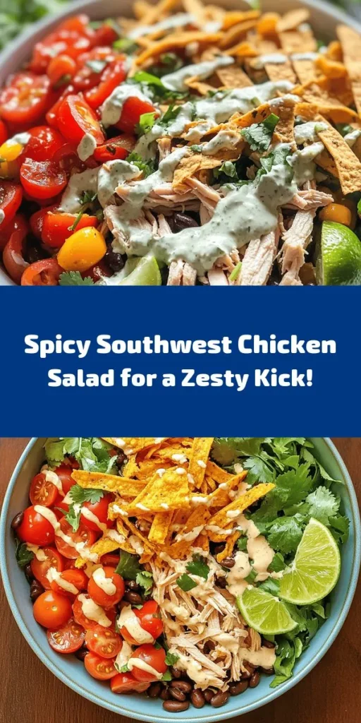 Spice up your meal with this Zesty Spicy Southwest Chicken Salad! Packed with shredded chicken, black beans, corn, and fresh veggies, this salad is as colorful as it is delicious. Toss everything in a creamy yogurt dressing with a kick of lime and spices for a refreshing twist. Perfect for a quick lunch or a dinner party, this dish can be enjoyed immediately or chilled for extra flavor. Top it off with crunchy tortilla strips for the ultimate crunch!