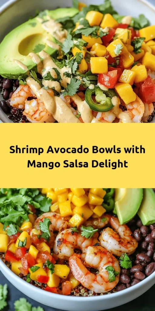 Elevate your meal with these vibrant Shrimp & Avocado Bowls featuring zesty mango salsa and a delightful lime-chili drizzle. Perfect for a fresh lunch or dinner, this recipe combines juicy shrimp, creamy avocados, and a mix of colorful ingredients like black beans and corn. The homemade mango salsa adds a burst of sweetness, while the lime-chili sauce brings a zesty kick. Quick to prepare and absolutely delicious, it’s a healthy option you'll love! Dive in!