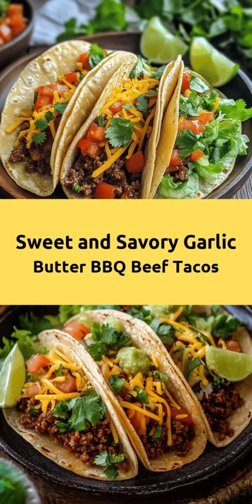Dive into a burst of flavors with these Garlic Butter Honey BBQ Beef Tacos! Perfect for any taco night, this simple recipe combines ground beef with a sweet and savory garlic butter sauce, bringing a delicious twist to your weeknight meals. Layer in fresh lettuce, juicy tomatoes, and cheese for a satisfying bite. Ready in just 30 minutes, these tacos are perfect for any occasion. Don’t forget the lime wedges for that extra zing! 🌮🧄✨