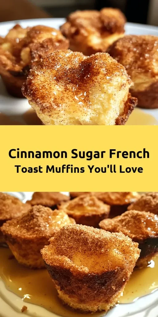 Indulge in the delightful blend of flavors with these Cinnamon Sugar French Toast Muffins! Perfectly baked to golden perfection, these mini muffins are made from day-old brioche or challah and soaked in a rich custard mixture. Topped with a sweet cinnamon-brown sugar mix and a drizzle of melted butter, they are a breakfast treat everyone will love. Serve them warm with maple syrup for an extra special touch. Ideal for brunch or a cozy breakfast at home!