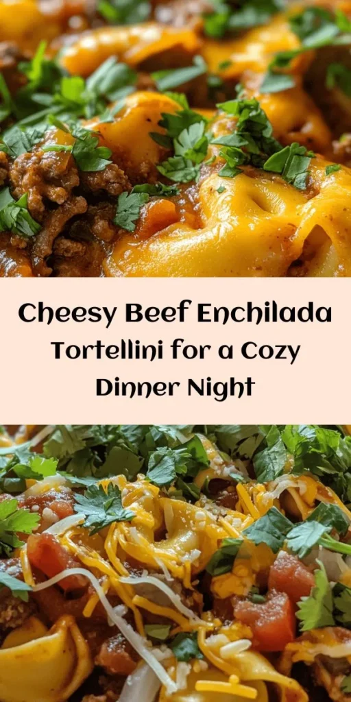 Indulge in this Cheesy Beef Enchilada Tortellini recipe that combines the comforting flavors of enchiladas with delightful cheese tortellini. Ground beef, aromatic spices, and a zesty sauce create a hearty filling, all topped with a melty cheese layer. Perfect for a weeknight dinner, this dish is easy to prepare and absolutely delicious! Garnish with fresh cilantro and serve with sour cream for an extra touch. Get ready to enjoy a warm, cheesy delight that's sure to please everyone!