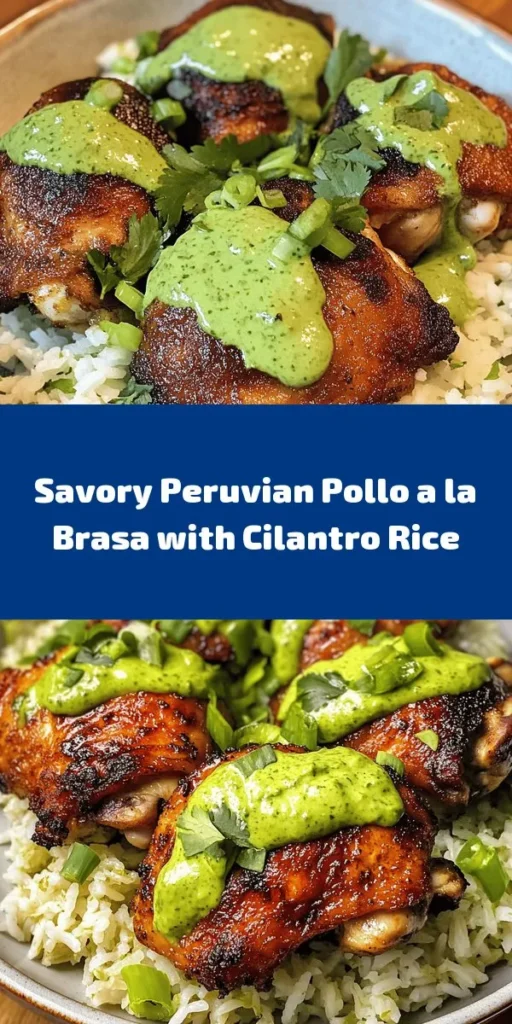 Indulge in the flavors of Peru with this delicious Pollo a la Brasa paired with vibrant Cilantro Verde Rice! This dish features marinated chicken thighs baked to crispy perfection and served over aromatic rice infused with fresh cilantro and green onions. Don't forget to whip up the tangy Aji Verde sauce for an extra kick! Perfect for family dinners or special occasions, this recipe is sure to impress. Try it today!