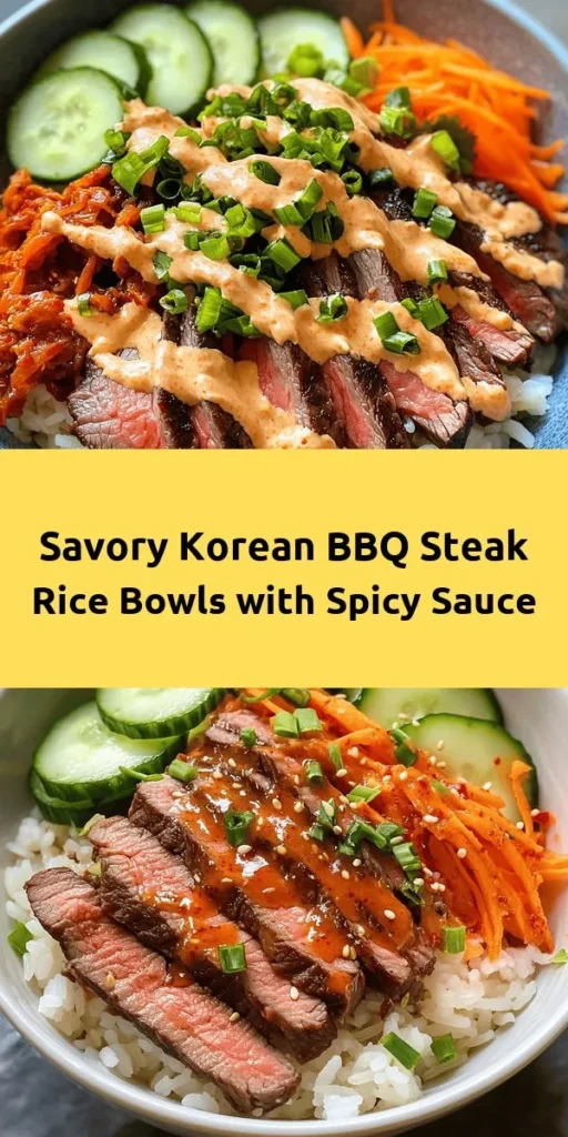 Get ready to elevate your dinner game with these Korean BBQ Steak Rice Bowls topped with a spicy cream sauce! This recipe features tender marinated steak served over a bed of fluffy jasmine rice, vibrant veggies like cucumbers and carrots, and a zesty kick from kimchi. The smoky, savory flavors combined with the creamy sauce make every bite irresistible. Perfect for a fun weeknight meal or a gathering with friends. Quick to prep and packed with flavor, you'll want to make this dish again and again!
