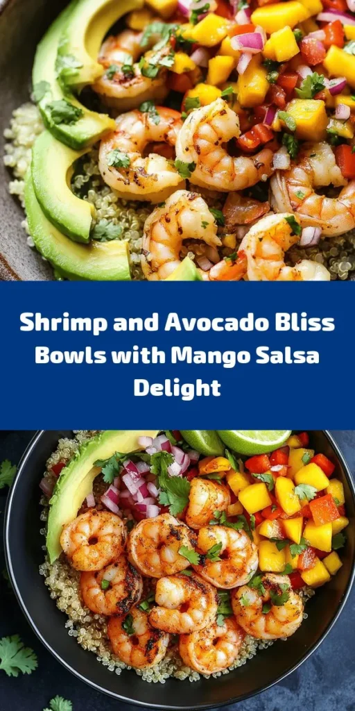 Dive into the refreshing flavors of these Shrimp and Avocado Bliss Bowls with Mango Salsa and Lime-Chili Sauce. Perfect for a healthy lunch or dinner, this recipe features marinated shrimp cooked to perfection, creamy avocado, and vibrant mango salsa all atop a bed of rice or quinoa. Drizzle with zesty lime-chili sauce for an extra kick. Quick to prepare and packed with flavor, this dish is sure to impress your taste buds and guests alike!