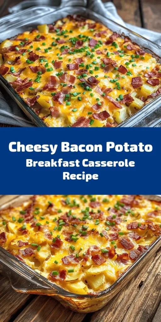 Start your morning right with this delicious Cheesy Bacon Potato Breakfast Casserole! Packed with layers of diced russet potatoes, crispy bacon, and savory onions, this hearty dish is topped with gooey cheddar cheese and seasoned to perfection. Perfect for brunch or a cozy family breakfast, it’s easy to prepare and sure to please everyone at the table. Don’t forget to garnish it with fresh chives for that extra pop of flavor!