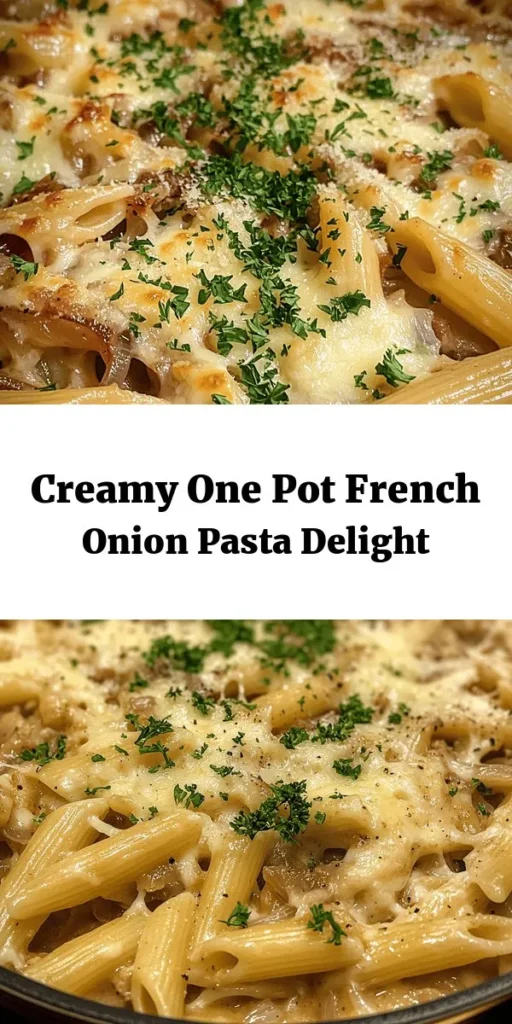 Indulge in the deliciousness of One Pot French Onion Pasta, a creamy and comforting dish that combines the rich flavors of caramelized onions with savory cheeses. In just 30 minutes, you can whip up this easy recipe using simple ingredients like pasta, onions, garlic, and fresh herbs. Perfect for busy weeknights, this hearty meal is sure to impress. Top with fresh parsley and enjoy a delightful gourmet experience right at home!