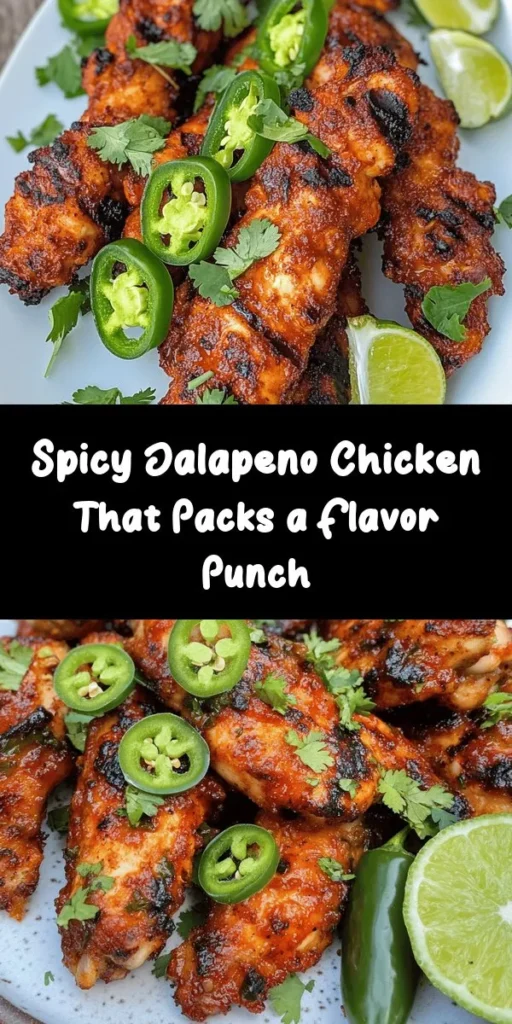 Spice up your dinner with this delicious Spicy Jalapeno Chicken recipe! Perfectly marinated in a mix of jalapenos, garlic, and spices, this tender chicken can be grilled or cooked in a skillet for a flavorful meal. Ready in under an hour, it's ideal for weeknights or a weekend gathering. Serve with fresh cilantro and lime wedges for a zesty touch. Enjoy it on its own or in tacos for a fun twist. Your taste buds will thank you!