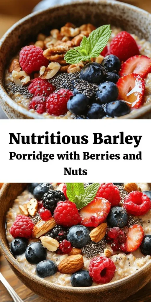 Start your day with a bowl of Hearty Barley Porridge Delight! This nourishing recipe combines pearl barley with wholesome ingredients like creamy milk, maple syrup, and warm cinnamon for a comforting breakfast. Top with mixed nuts and fresh berries for added flavor and nutrition. It's easy to make and perfect for meal prep, catering to both dairy and dairy-free diets. Enjoy this delightful dish as a great start to your morning or a satisfying snack anytime!