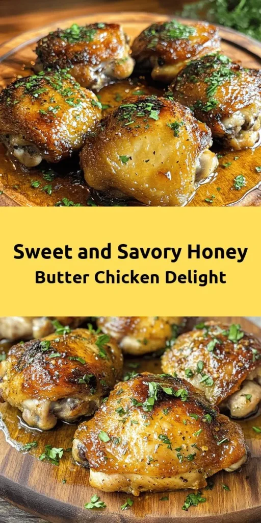 Delight your taste buds with this scrumptious Honey Butter Chicken! Juicy, marinated chicken thighs are coated in a seasoned flour mixture and fried to golden perfection. Drizzled with a luscious honey butter sauce, this dish is sweet, savory, and totally irresistible. Perfect for a family dinner or a cozy night in, serve it with mashed potatoes or a fresh salad. Enjoy this easy recipe in about 1.5 hours for a satisfying meal everyone will love!