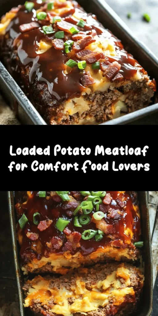 Discover the ultimate comfort food with this Loaded Potato Meatloaf that’s sure to impress! Made with ground beef, creamy mashed potatoes, gooey cheddar cheese, and savory bacon, this dish is a delightful twist on classic meatloaf. Topped with a tasty barbecue glaze, it’s perfect for family dinners and easy to prepare. Bake it to perfection and enjoy a hearty, flavorful meal that everyone will love! Serve with extra mashed potatoes for the full experience.