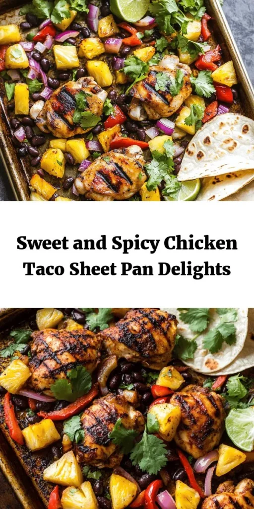 Get ready for a flavor explosion with this Sweet & Spicy Sheet Pan Chicken Taco Fiesta! Juicy marinated chicken thighs are baked to perfection alongside sweet pineapple, black beans, and colorful veggies, all piled into warm corn tortillas. This easy, one-pan meal combines spice and sweetness, making it perfect for any taco night. Don't forget the fresh cilantro and a squeeze of lime for the ultimate finish! Ready in just 45 minutes!