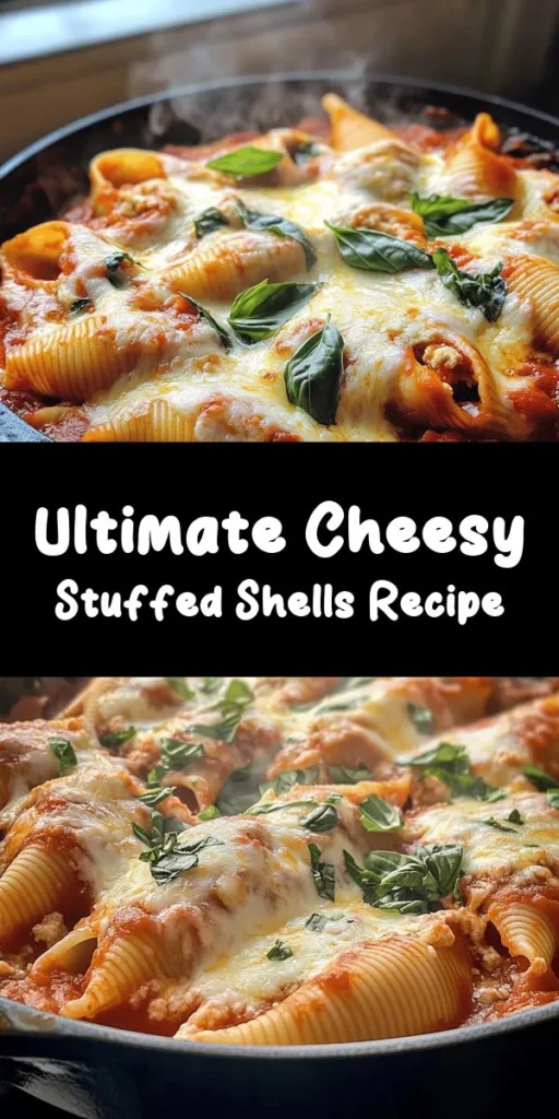 Indulge in the creamy goodness of Cheesy Delight Stuffed Shells! This easy recipe combines jumbo pasta shells filled with a delicious blend of ricotta, mozzarella, and Parmesan cheeses, all baked to perfection in marinara sauce. Perfect for family dinners, this dish is not only cheesy but packed with flavor too! With just 15 minutes of prep and a total cook time of 50 minutes, you’ll have a hearty meal ready to impress. Don't forget to garnish with fresh basil for a pop of color!