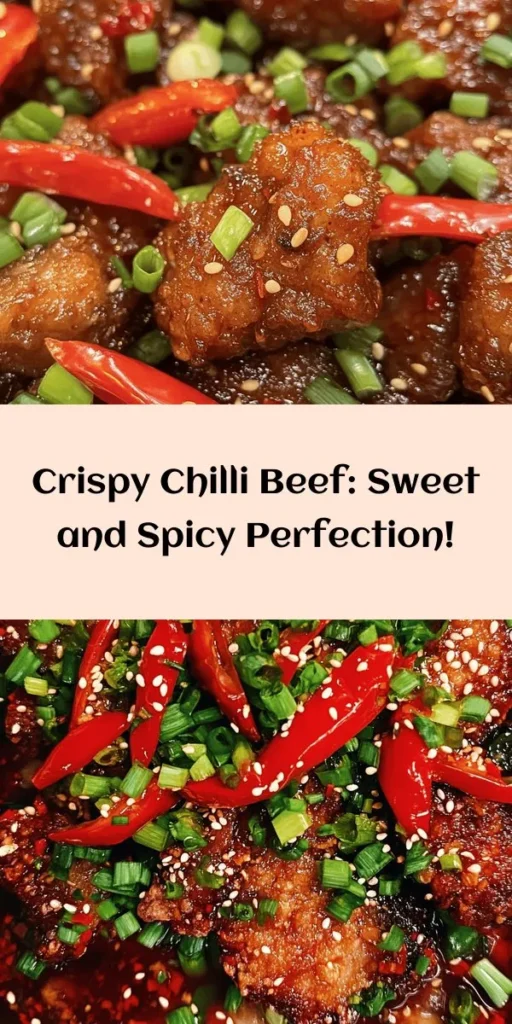 Treat yourself to a delicious homemade Crispy Chilli Beef with Sweet Chilli! This mouthwatering dish features tender beef steak coated in a crispy batter, stir-fried with vibrant bell peppers, onions, and a spicy-sweet sauce. Perfect for a weeknight dinner or special occasion, it's quick to prepare and bursting with flavor. Ready in just over an hour, this recipe serves four and is garnished with fresh green onions and sesame seeds for that extra touch. Give it a try and impress your family!
