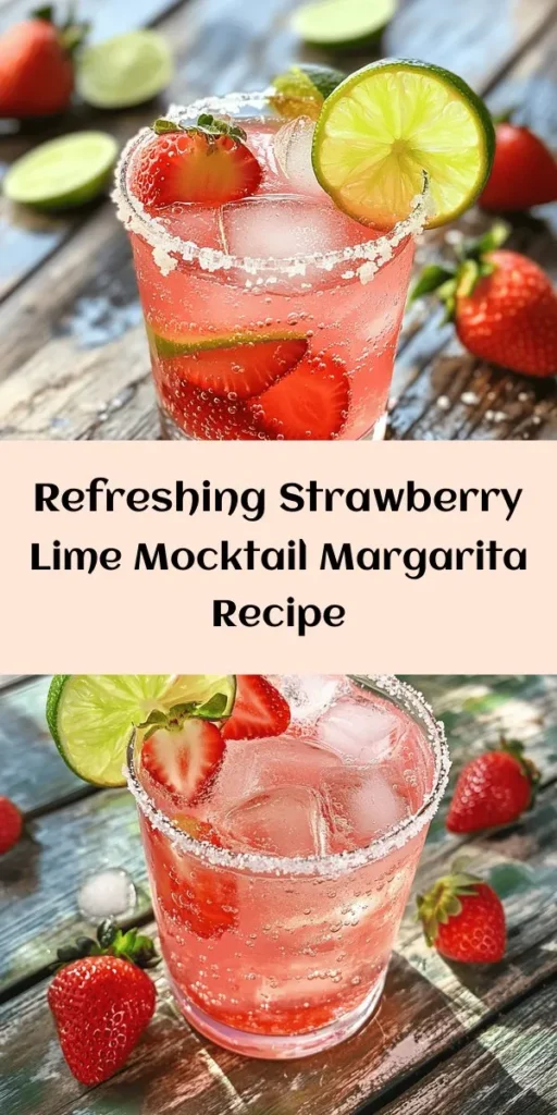 Beat the heat with this refreshing Strawberry Lime Mocktail Margarita! Perfect for any occasion, this vibrant drink combines fresh strawberries and zesty lime juice, sweetened with agave syrup, and topped off with sparkling water for that fizzy finish. Rimming your glasses with coarse salt adds a delightful twist. Garnished with fresh strawberry and lime slices, this mocktail is as gorgeous as it is delicious. Ready in just 10 minutes, it serves 4 and is sure to impress!