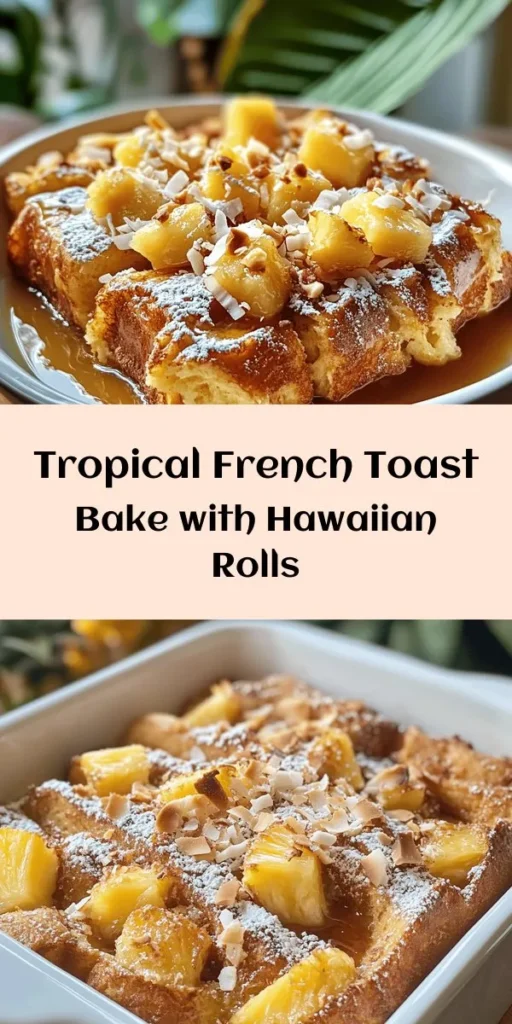 Indulge in a tropical escape with this Sweet Hawaiian Roll French Toast Bake! Perfect for breakfast or brunch, this easy recipe combines soft Hawaiian rolls, crushed pineapple, and creamy custard for a delightful twist. Topped with shredded coconut and optional macadamia nuts, it's baked to golden perfection and served warm with maple syrup. Simple to prep and great for sharing, your family and friends will love this sweet tropical treat! 🍍🥥