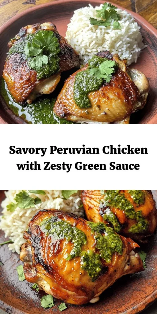Discover the vibrant flavors of Peru with this mouthwatering Pollo a la Brasa recipe, complete with zesty green sauce and fluffy rice. Marinate juicy chicken thighs in a blend of soy sauce, lime, and spices before roasting them to perfection. Pair it with aromatic rice cooked in chicken broth and a tangy cilantro jalapeño sauce to elevate your meal. Perfect for weeknight dinners or impressing guests, this dish is sure to be a hit!
