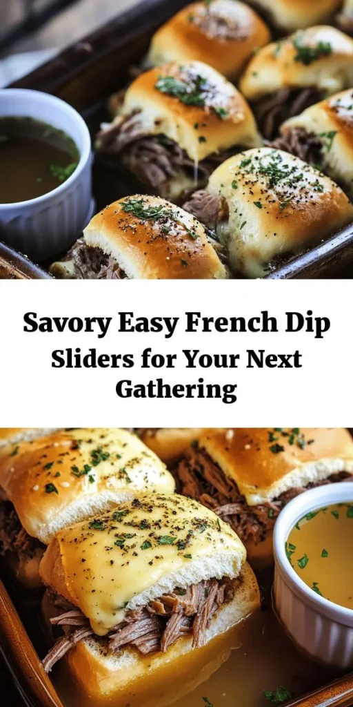 Get ready to impress your friends and family with these Easy French Dip Sliders! Perfect for dinner or a party, these cheesy, meaty delights are made with tender roast beef and melted provolone cheese nestled in soft slider rolls. A savory butter and herb mixture adds extra flavor, while warm beef broth makes the perfect dipping sauce. With just 40 minutes from start to finish, this recipe is not only simple but sure to be a crowd-pleaser! Enjoy every bite!