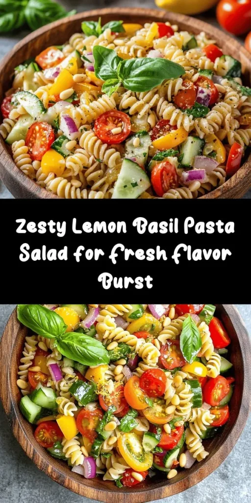 This Zesty Lemon Basil Pasta Salad is a refreshing and delicious dish that's perfect for any occasion! Made with whole grain pasta, vibrant cherry tomatoes, crunchy cucumber, and colorful bell peppers, this salad is a feast for the eyes and the palate. Tossed in a tangy lemon and olive oil dressing, it's quick to prepare and can be made ahead of time. Perfect as a side or light lunch, this salad is sure to impress. Enjoy a burst of flavor with every bite!