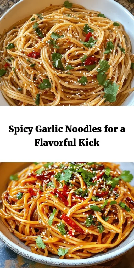 Spice up your dinner with these Fiery Garlic Noodles that pack a flavorful punch! This quick and easy recipe combines al dente noodles with a sizzling mix of garlic, fresh chilies, and savory sauces. Perfect for those who love a little heat, these noodles are finished with vibrant green onions and cilantro. In just 25 minutes, you can enjoy a delicious meal that's sure to impress. Garnish with sesame seeds for that perfect touch!