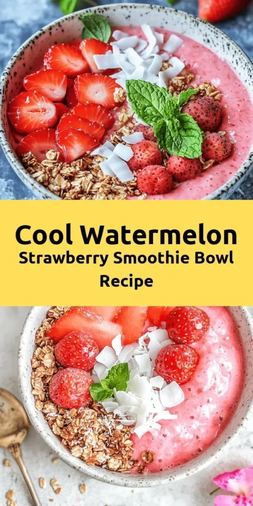 Cool off this summer with a delicious Watermelon and Strawberry Smoothie Bowl! Made with fresh watermelon, strawberries, and a creamy base of coconut yogurt, this refreshing bowl is perfect for breakfast or a snack. Just blend everything together, pour it into a bowl, and get creative with your toppings like sliced fruit, granola, and a sprinkle of mint. Ready in just 10 minutes, it's a healthy and satisfying treat that captures the taste of summer in every bite!