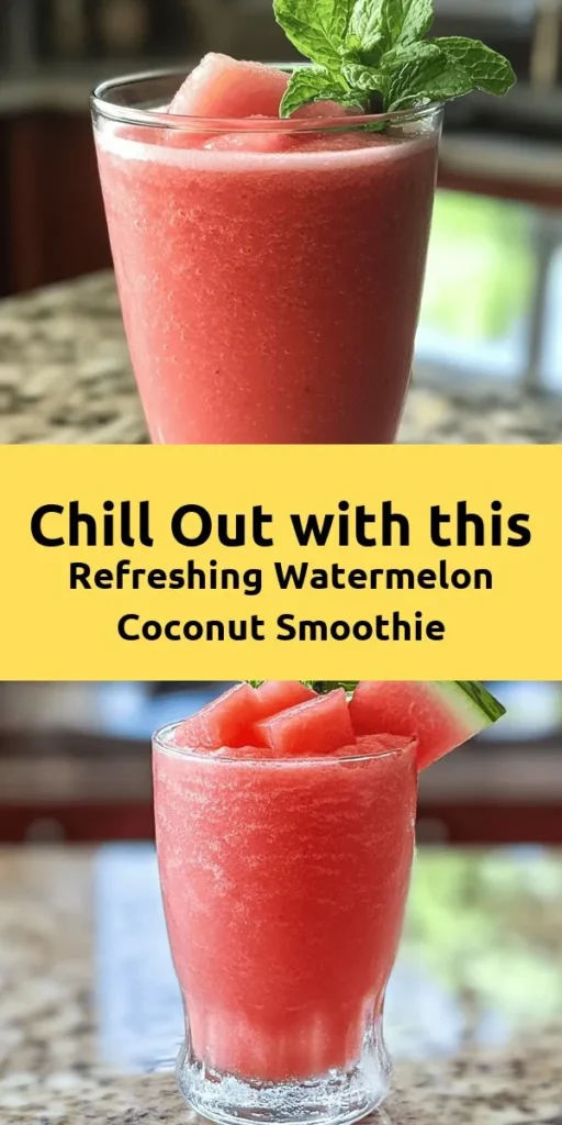 Cool off this summer with a refreshing Watermelon Smoothie made with coconut water! This easy recipe blends juicy watermelon, creamy Greek yogurt, and a hint of lime for a delicious drink that's perfect for warm weather. With only a few ingredients like frozen banana and fresh mint, it's quick to prepare and full of flavor. Ideal for a healthy breakfast or a refreshing snack, it’s hydrating and tasty. Try it today and savor every sip!